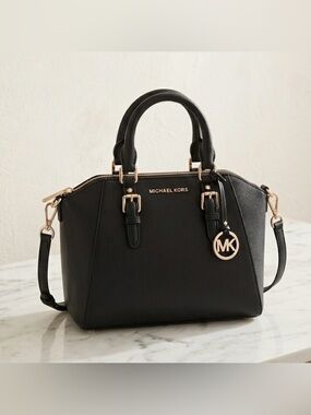 Michael Kors Ciara Medium Pebbled Leather Satchel Black Quiet Luxury